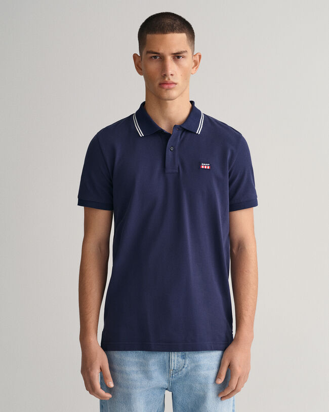 Striped Contrast Collar Piqu&eacute; Polo Shirt