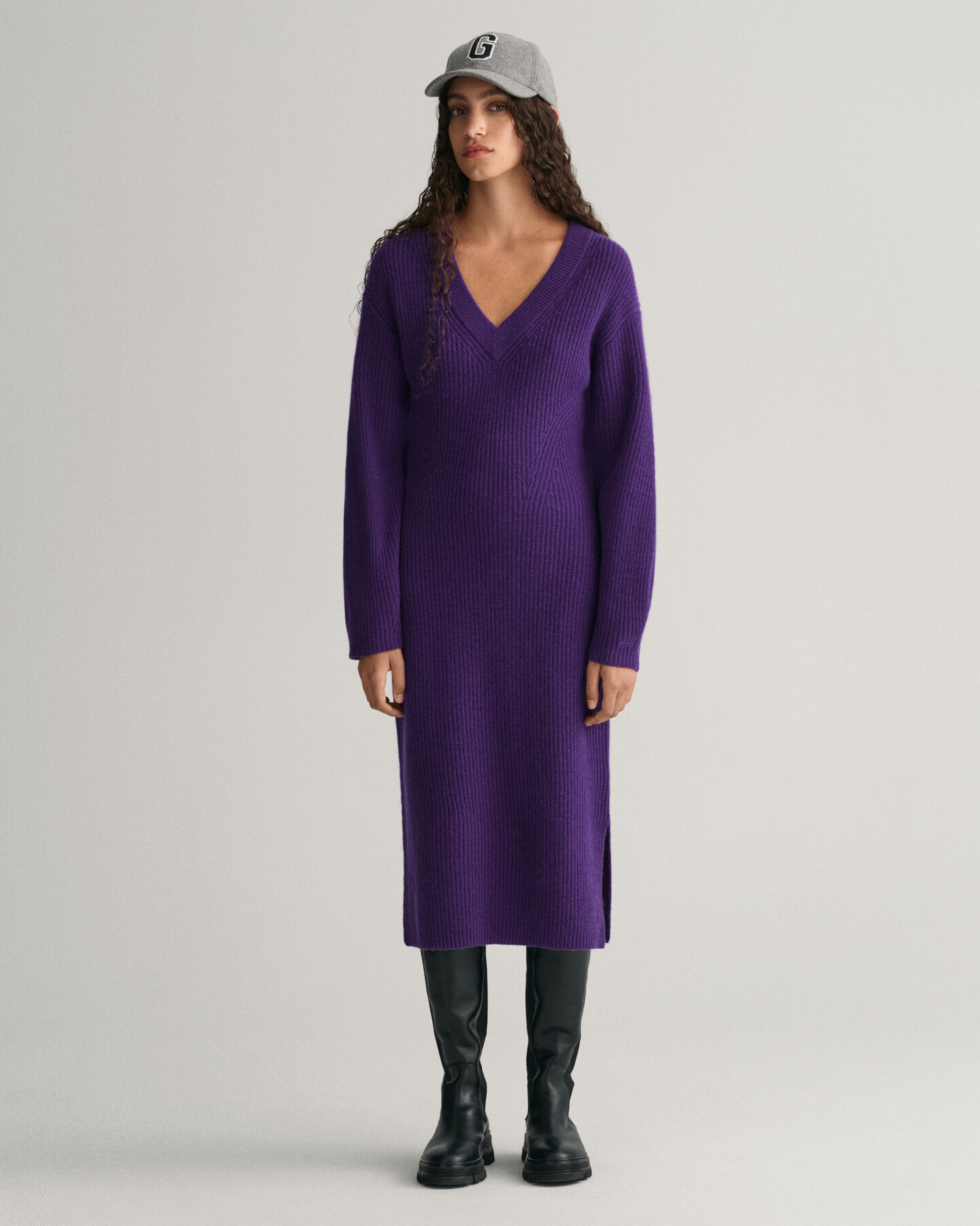 Ribbed Wool V-Neck Dress