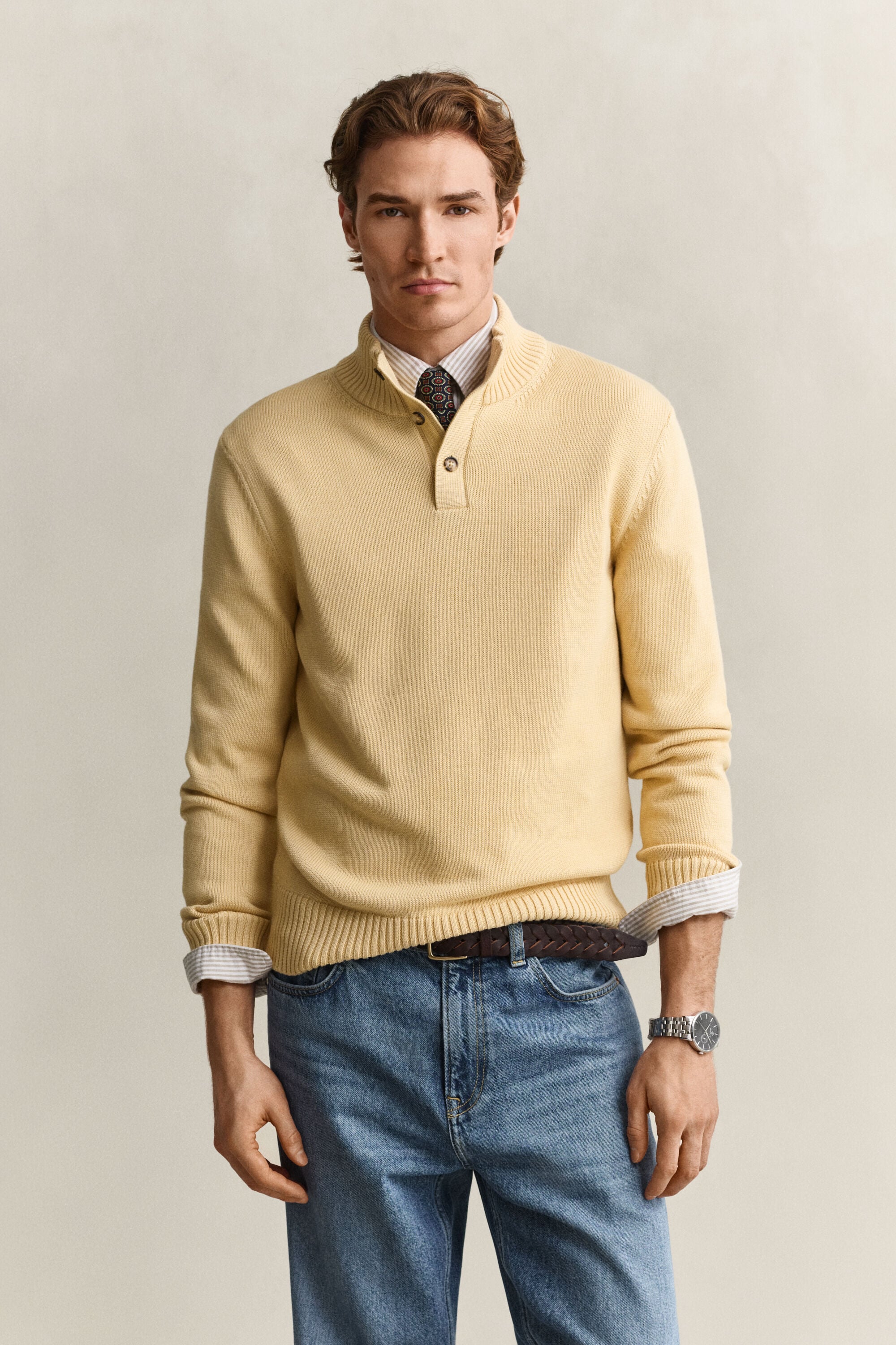 Supima Cotton Buttoned Neck Sweater