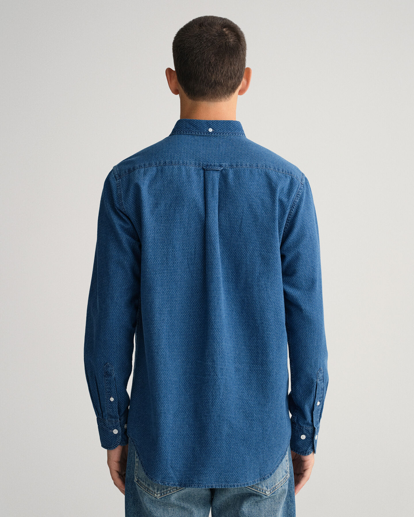 Regular Fit Indigo Jacquard Dot Shirt