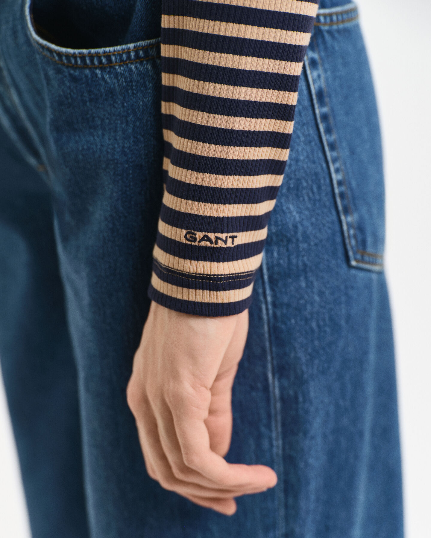 Striped Rib Long Sleeve Turtleneck Top