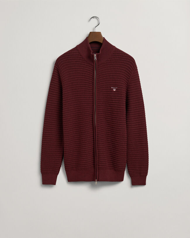 Cotton Texture Full-Zip Sweater