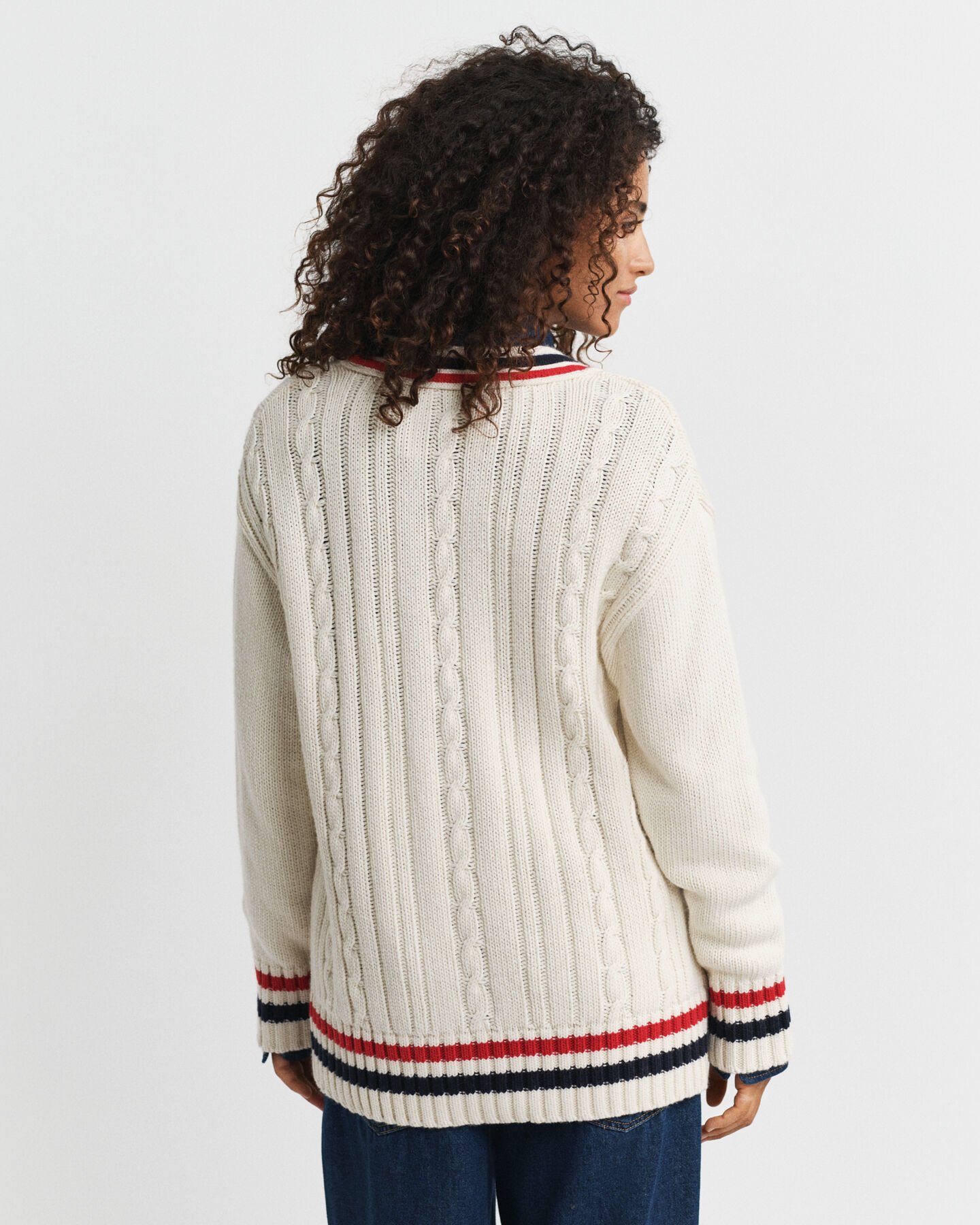 Gant Varsity Cable Knit V-Neck Cardigan