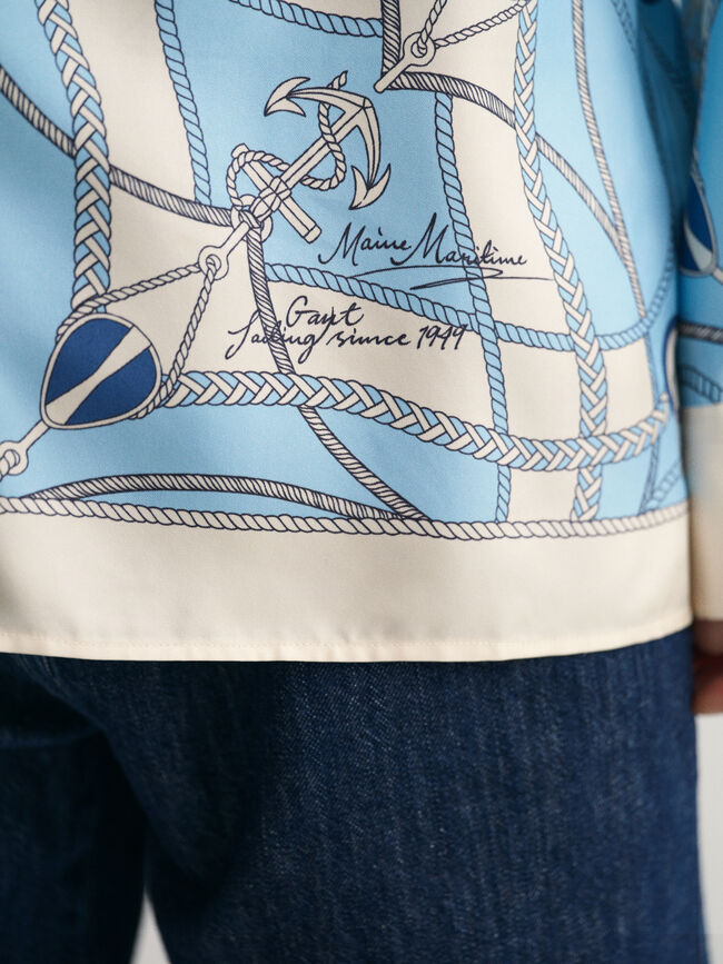 Relaxed Fit Sailing Print Silk Shirt