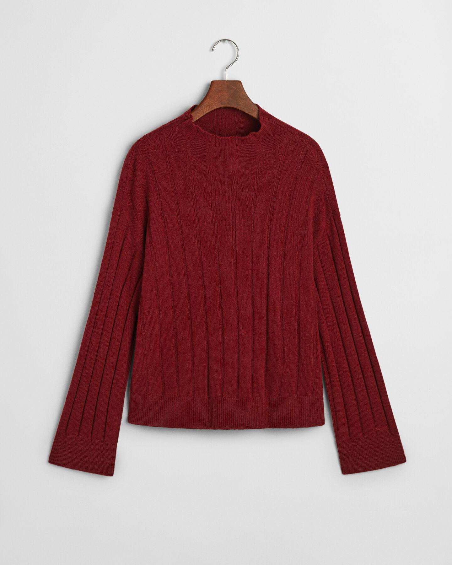 Wide Ribbed Wool Stand Collar Sweater