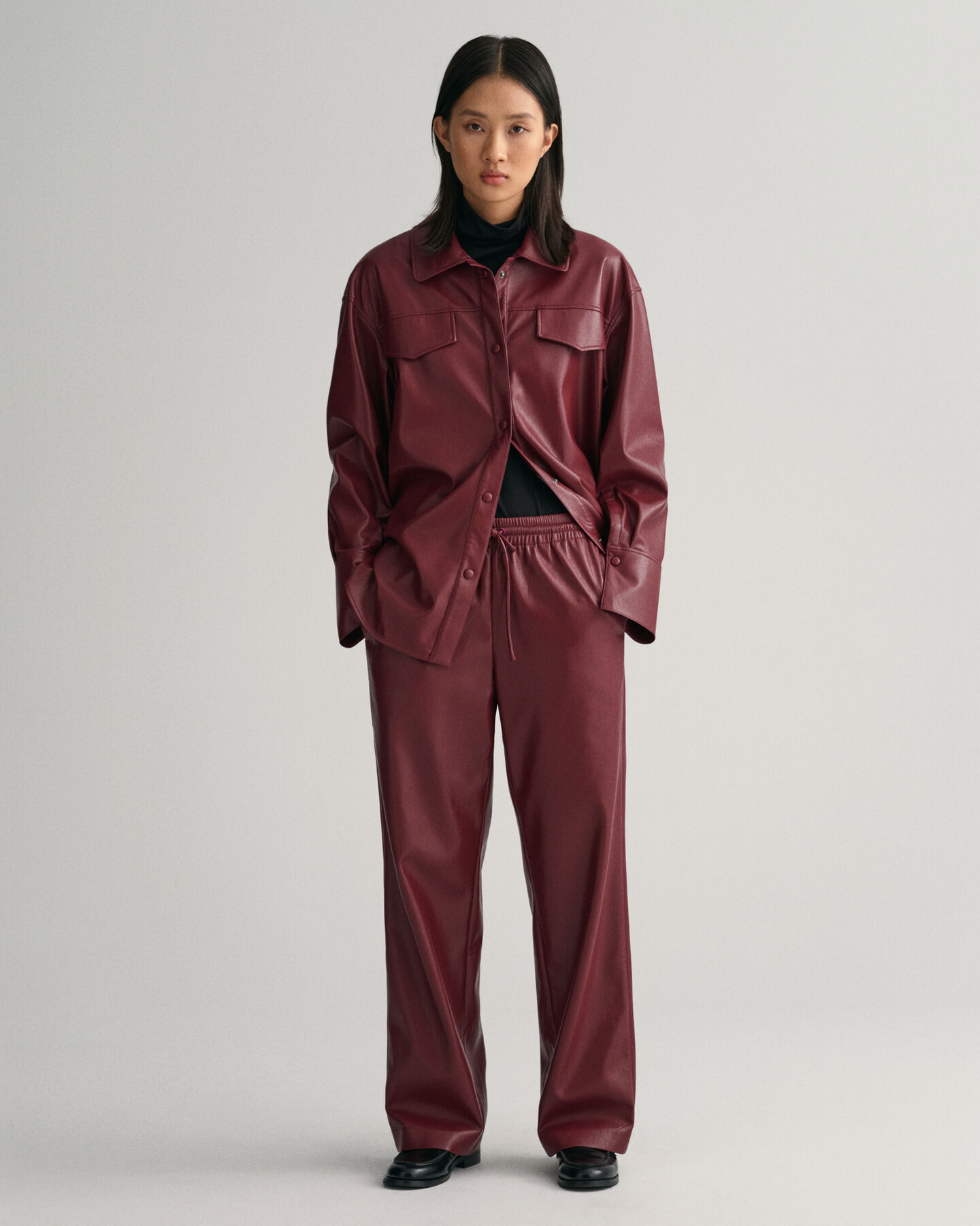 Relaxed Fit Faux Leather Pull-On Pants