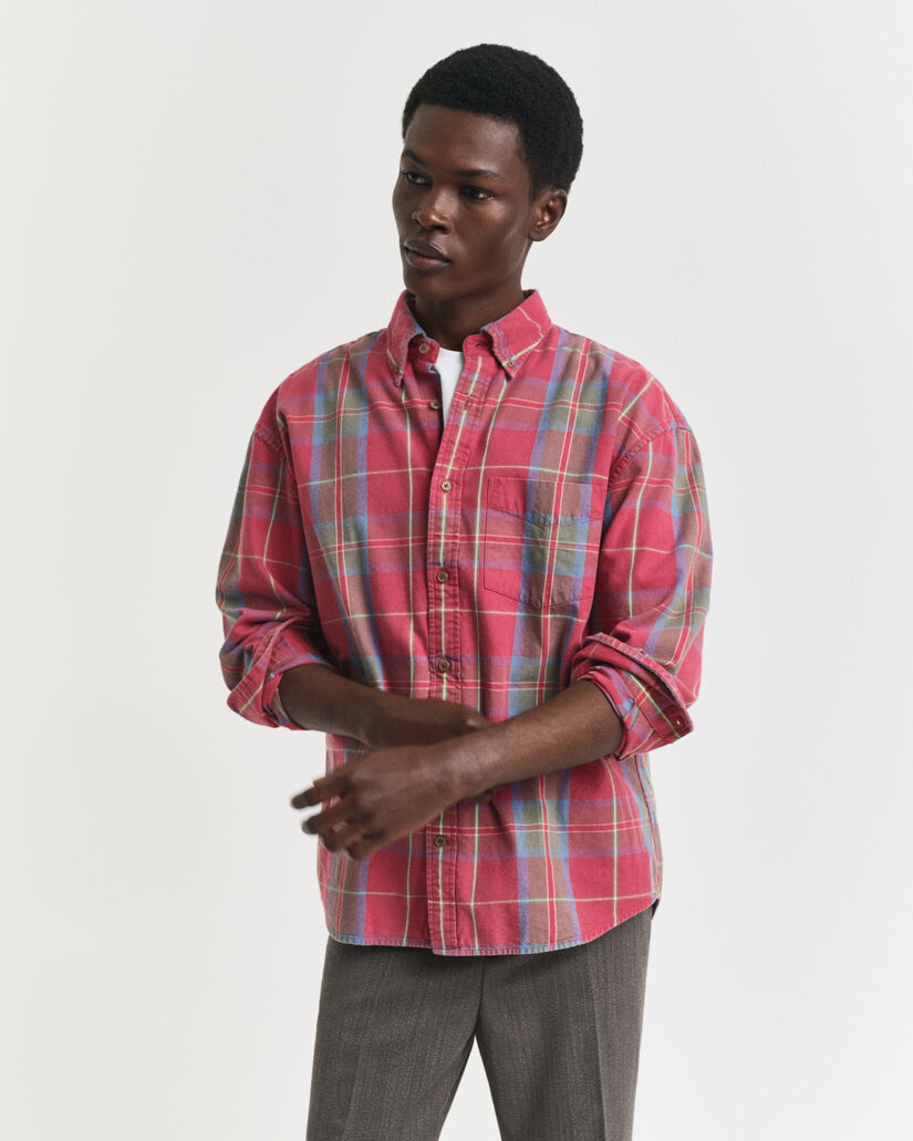 Oversized Washed Twill Checked Shirt