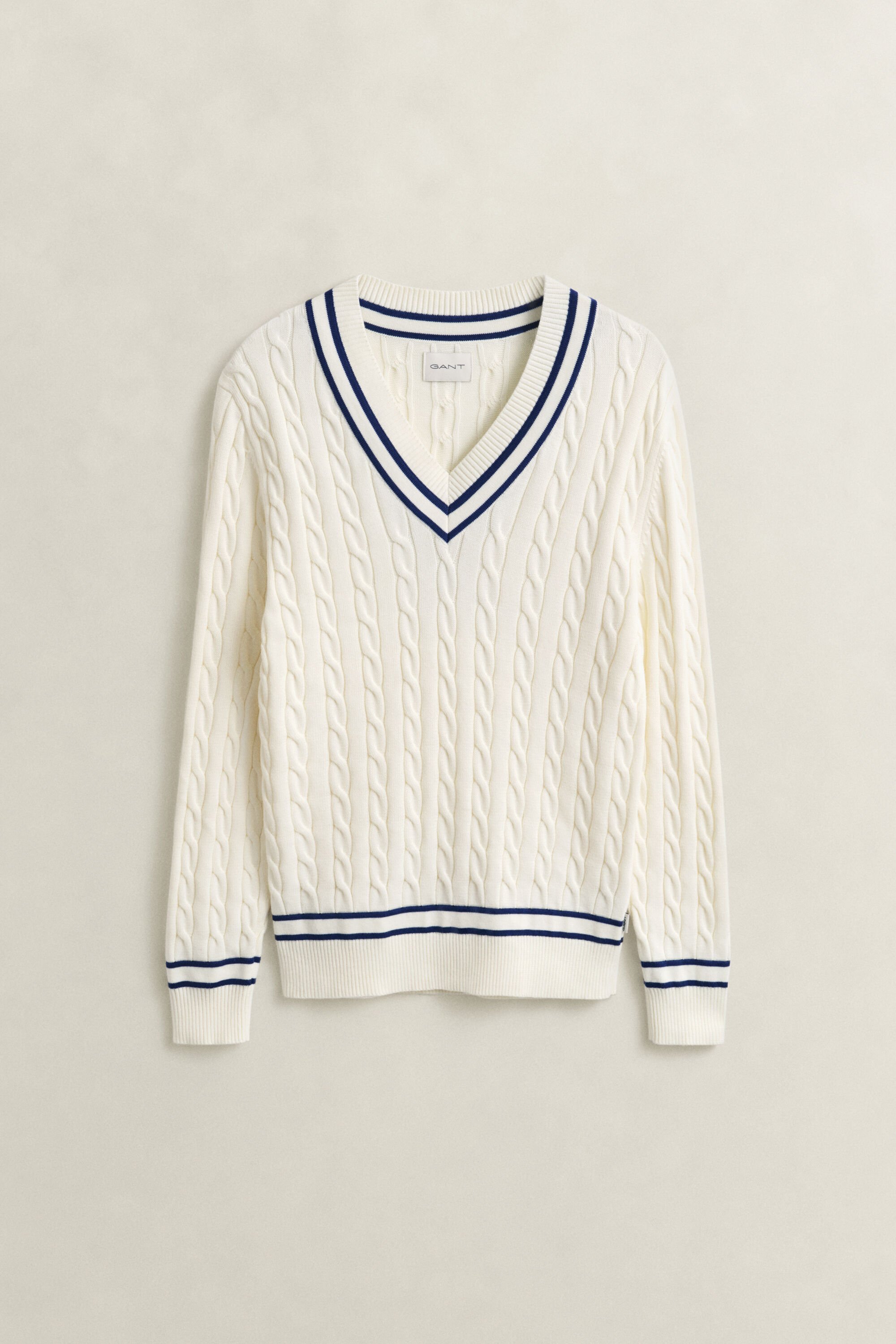 Cotton Cable Knit V-Neck Sweater