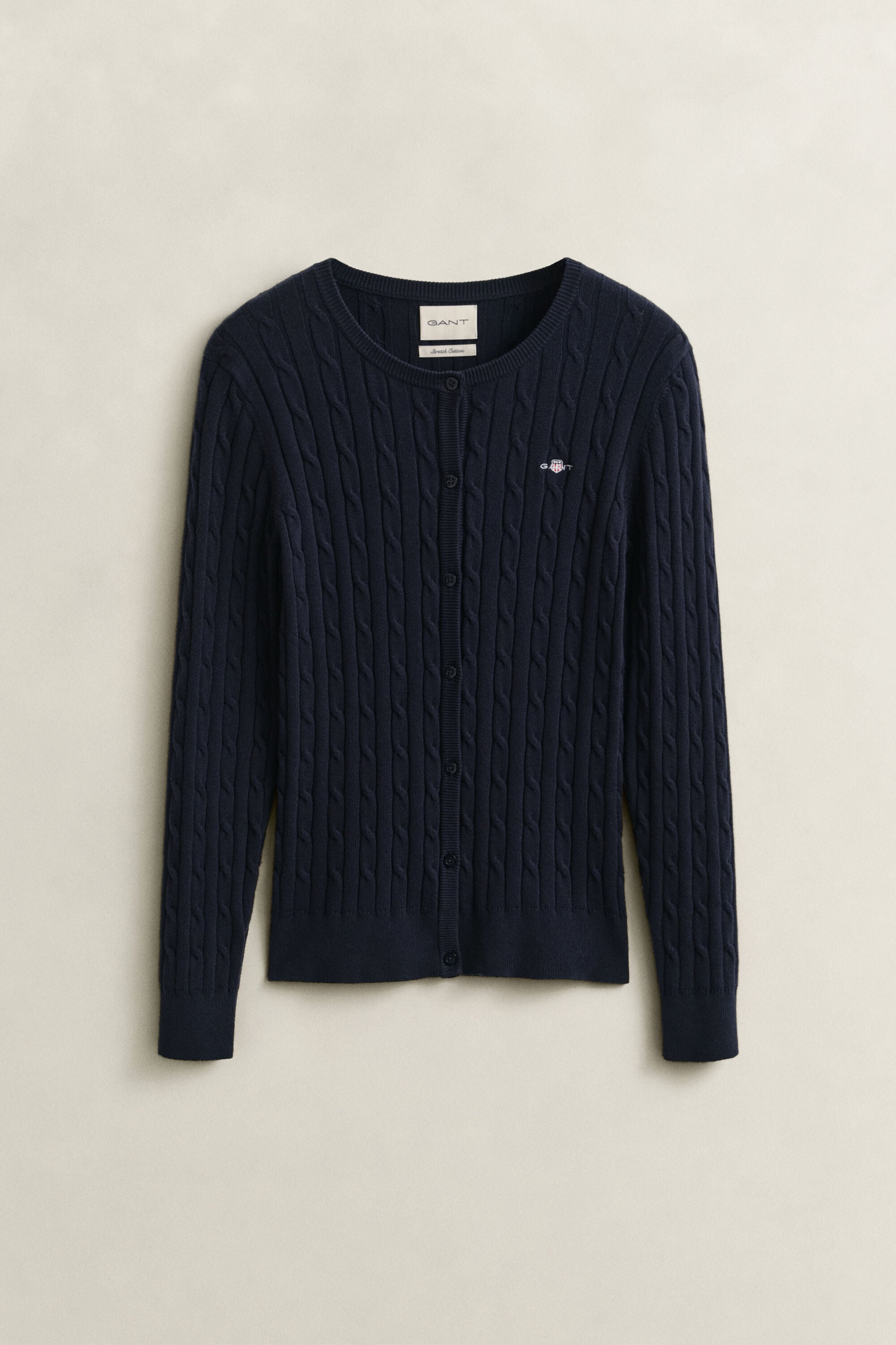 Stretch Cotton Cable Knit Cardigan