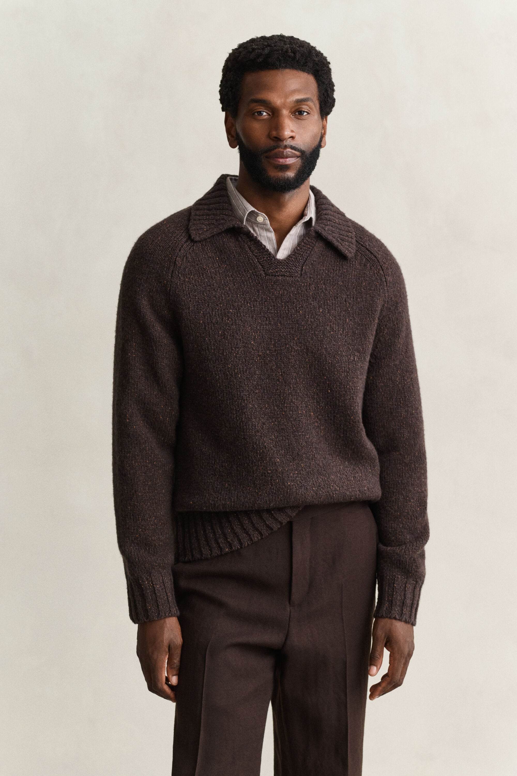 Wool Silk Blend Polo Sweater