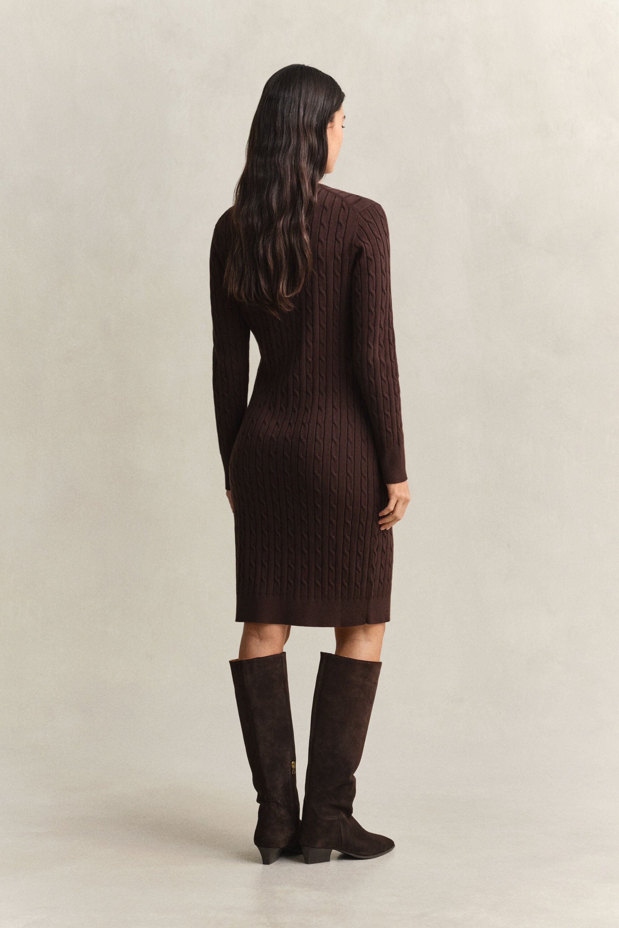 Stretch Cotton Cable Knit Crew Neck Dress