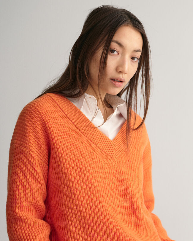 Wool Ribbed V-Neck Sweater