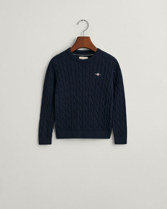 Kids Shield Cotton Cable Knit Crew Neck Sweater