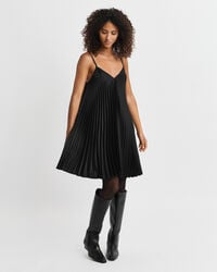 Pleated Sateen Mini Strap Dress