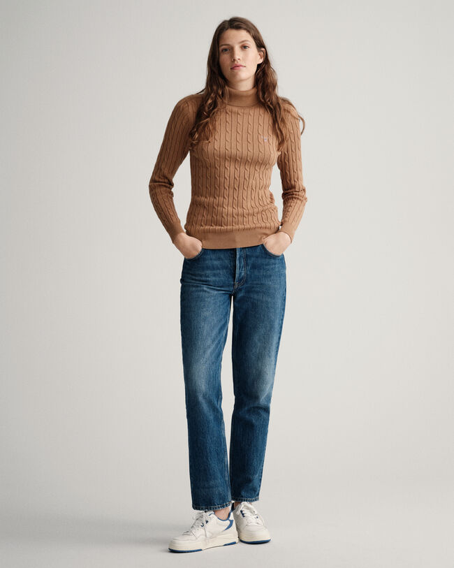 Stretch Cotton Cable Turtleneck
