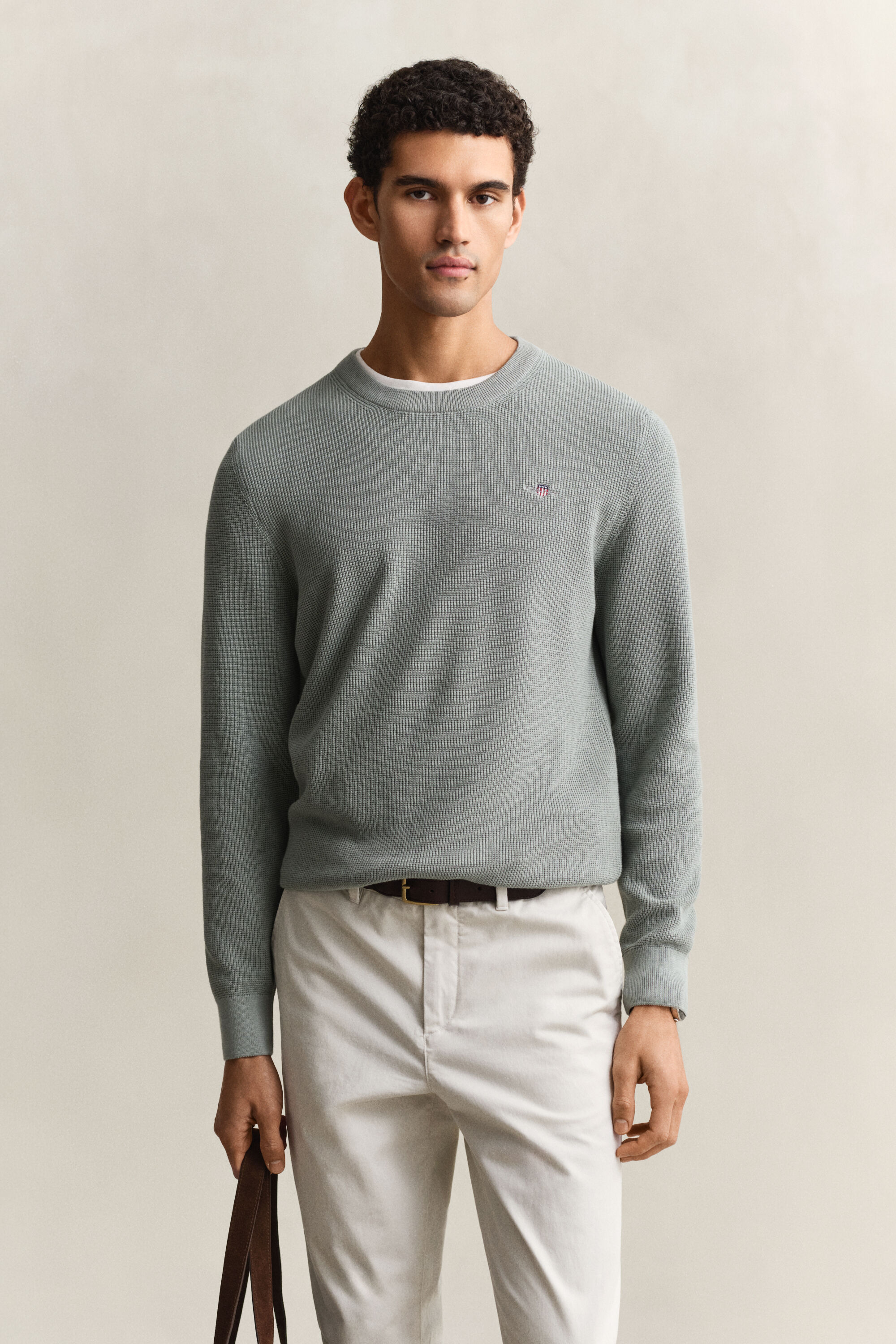 Textured Cotton Crew Neck Sweater