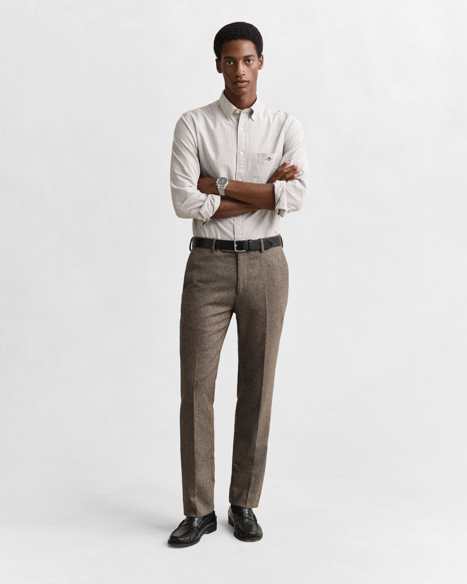 Classic Regular Striped Oxford Shirt — MAHOGANY BROWN