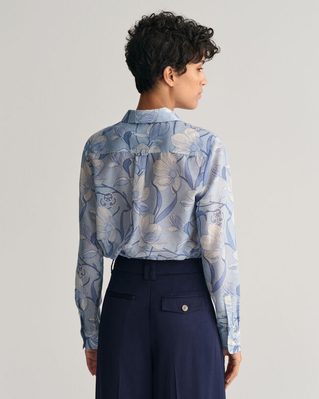 Regular Fit Magnolia Print Cotton Silk Shirt
