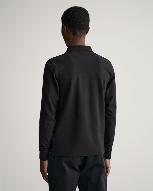 Contrast Collar Piqu&eacute; Long Sleeve Rugger