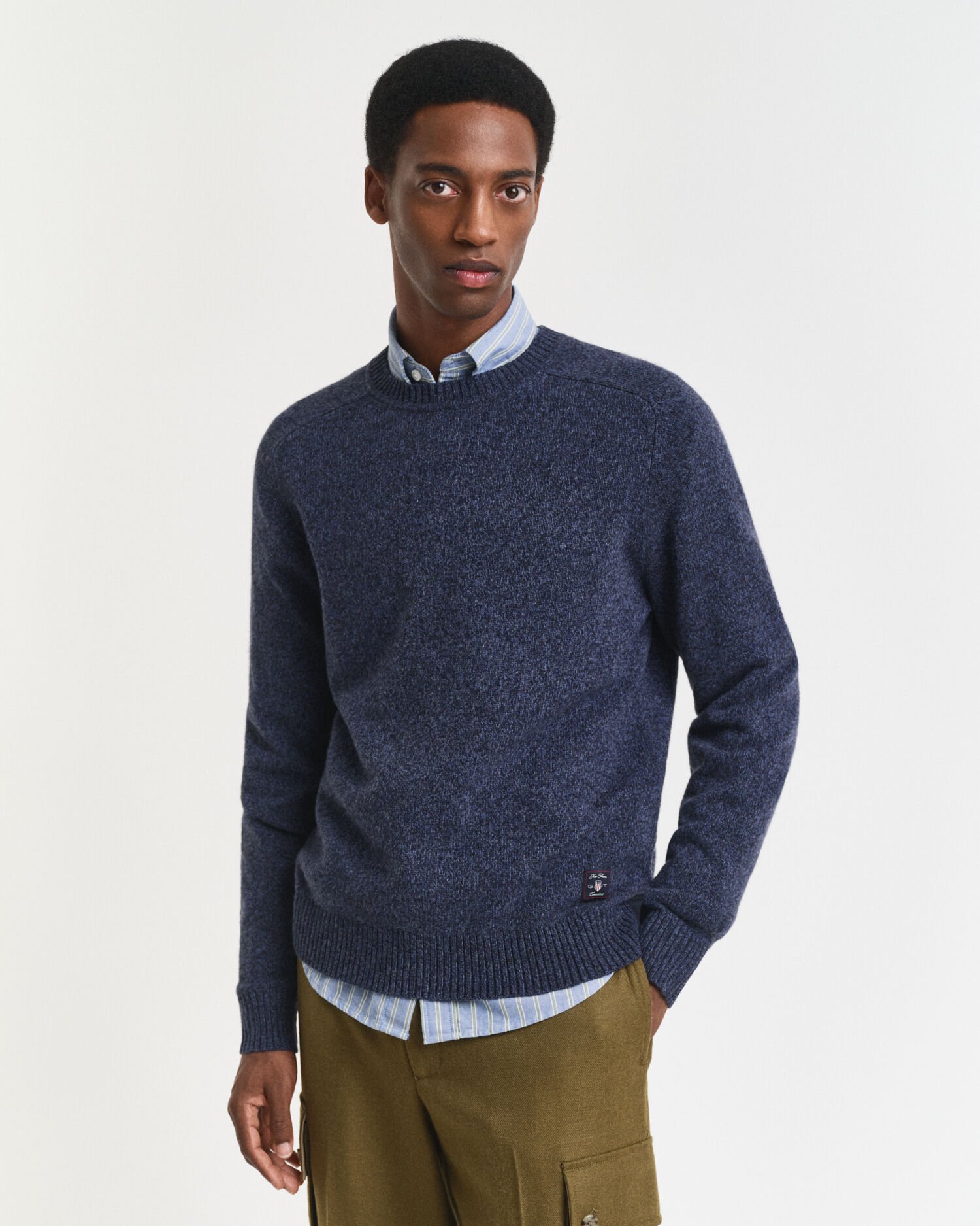 Wool Blend Mouliné Crew Neck Sweater