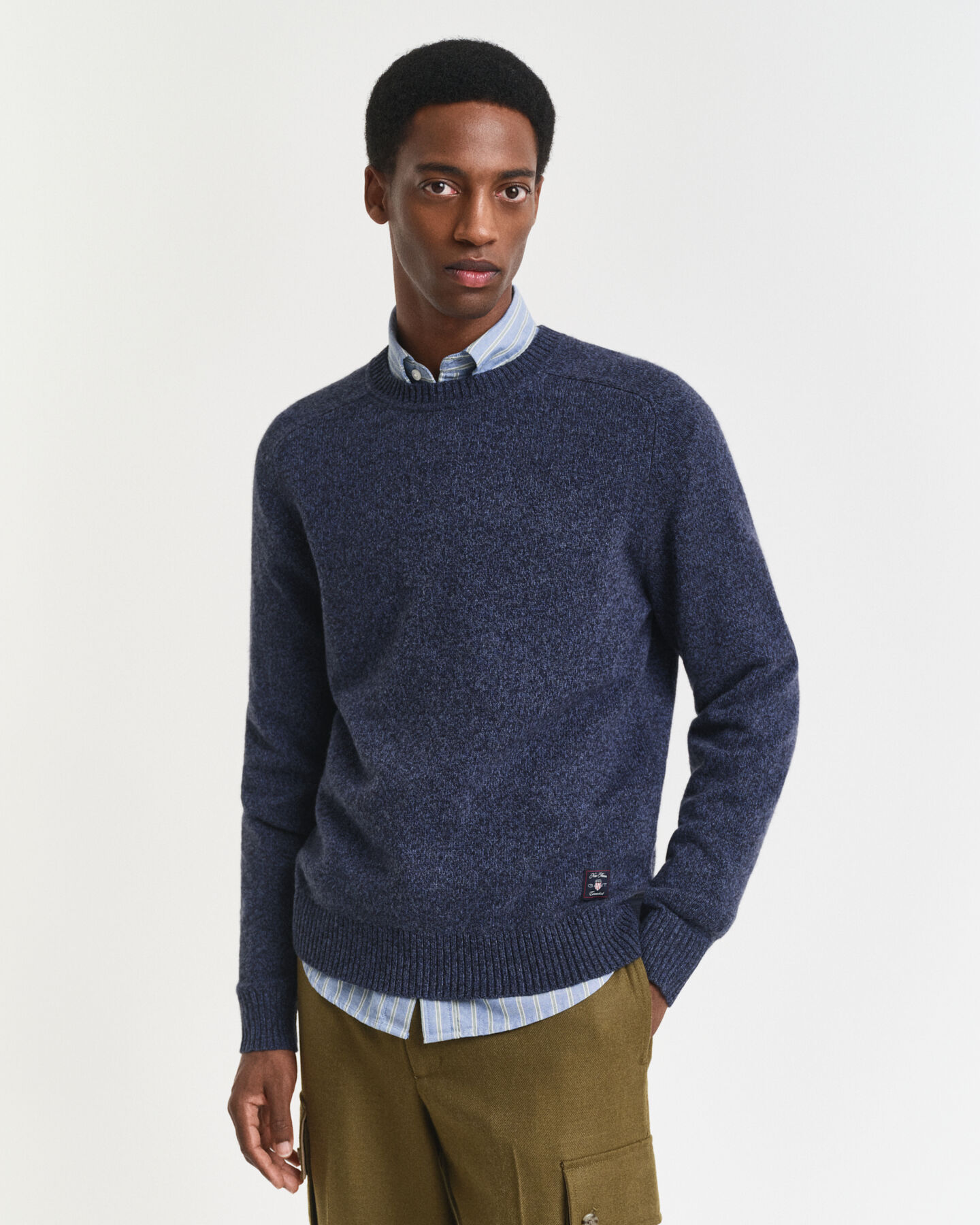 Wool Blend Mouliné Crew Neck Sweater