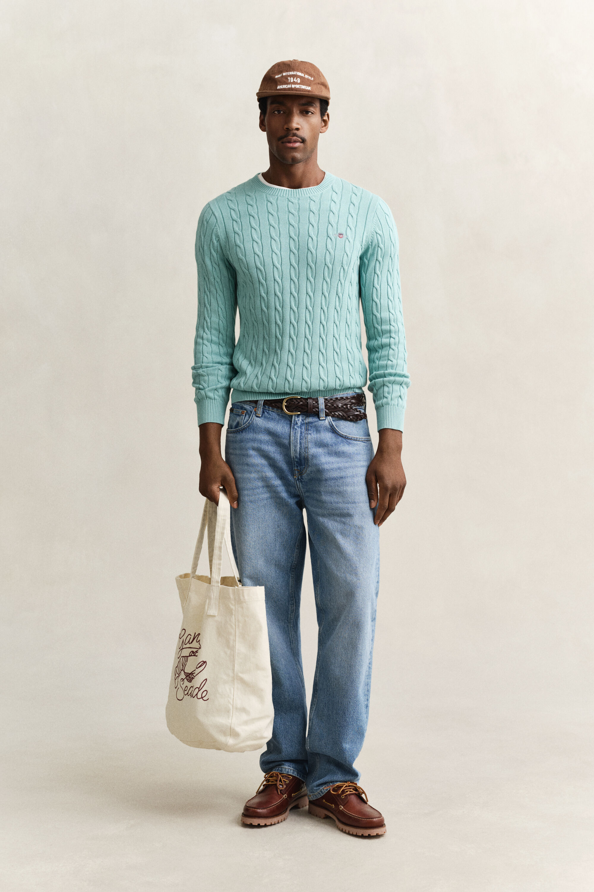 Cotton Cable Knit Crew Neck Sweater
