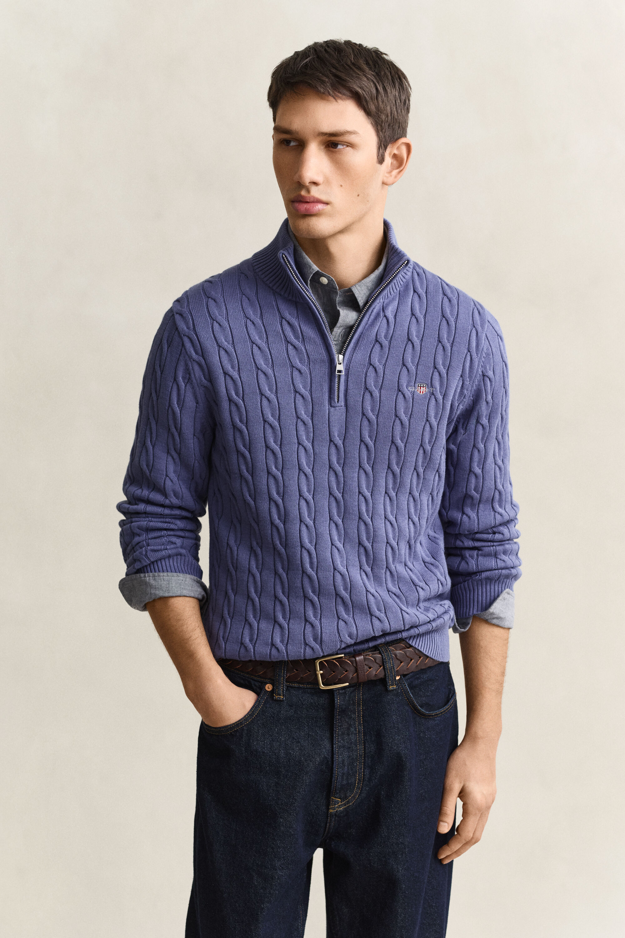 Cotton Cable Knit Half-Zip Sweater