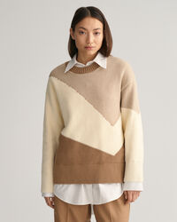 Color Blocked Cotton Crew Neck Sweater