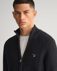 Cotton Texture Full-Zip Sweater