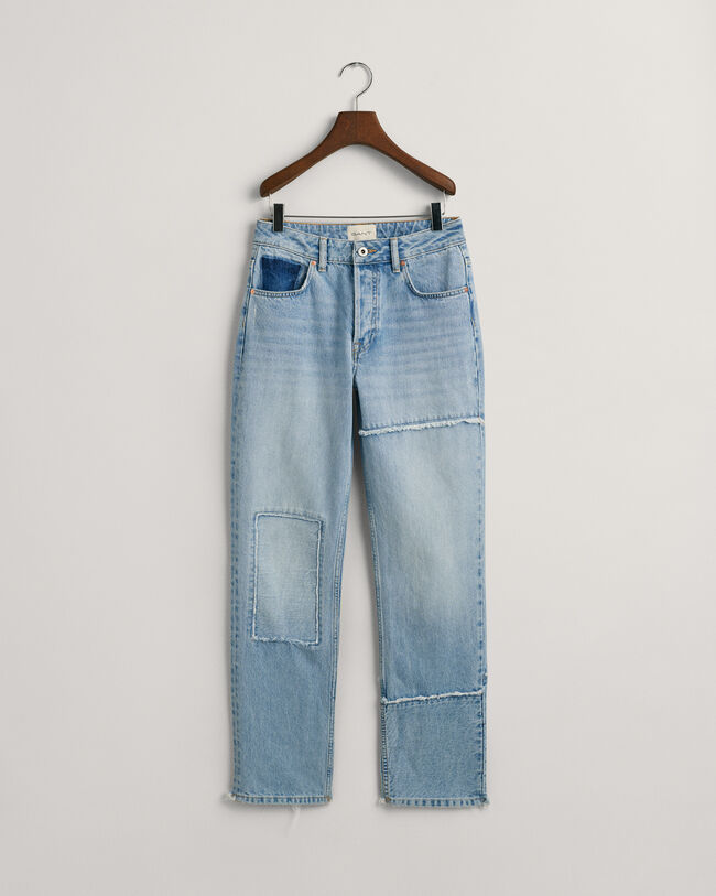 High-Waisted Straight Leg Patchwork Jeans