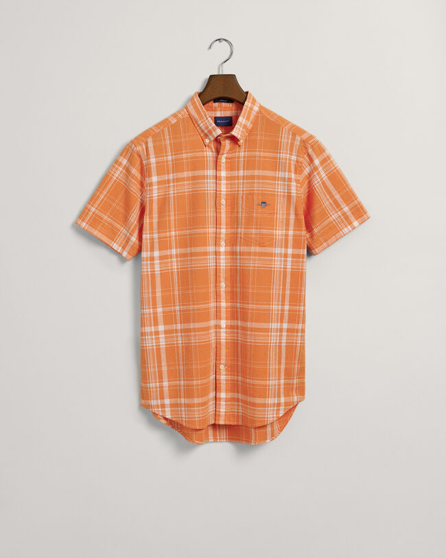 Regular Fit Check Cotton Linen Short Sleeve Shirt