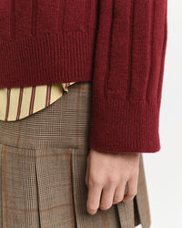 Wide Ribbed Wool Stand Collar Sweater