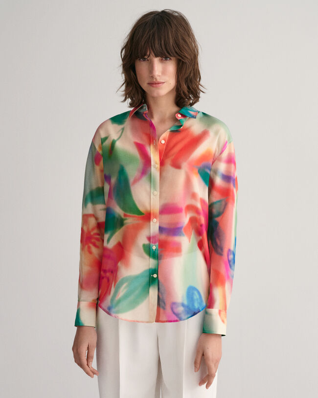 Relaxed Fit Floral Print Cotton Silk Shirt