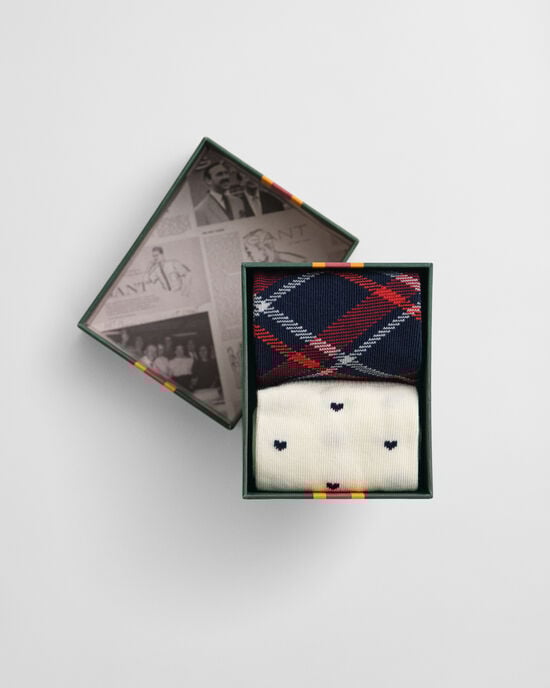 2-Pack Check & Heart Socks Gift Box