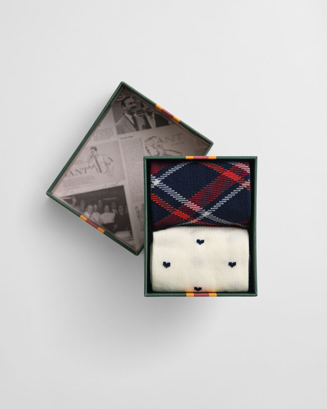2-Pack Check & Heart Socks Gift Box