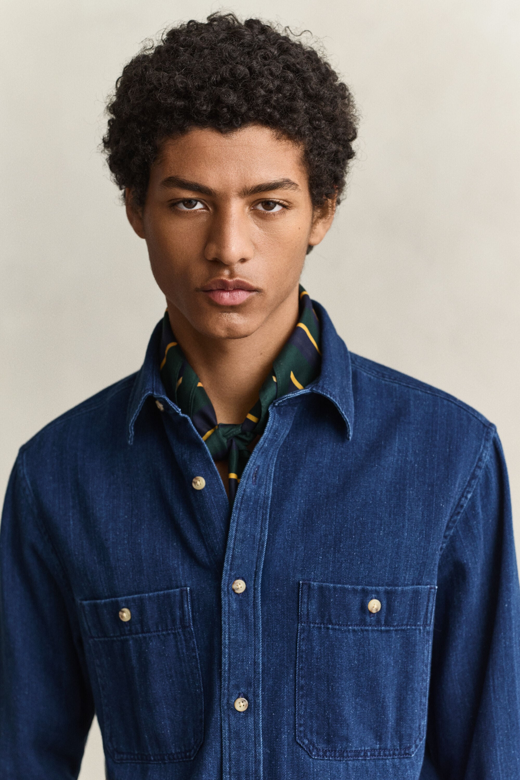 Indigo Herringbone Shirt — MID BLUE