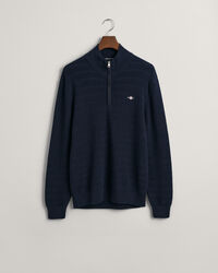 Striped Textured Cotton Half-Zip Sweater