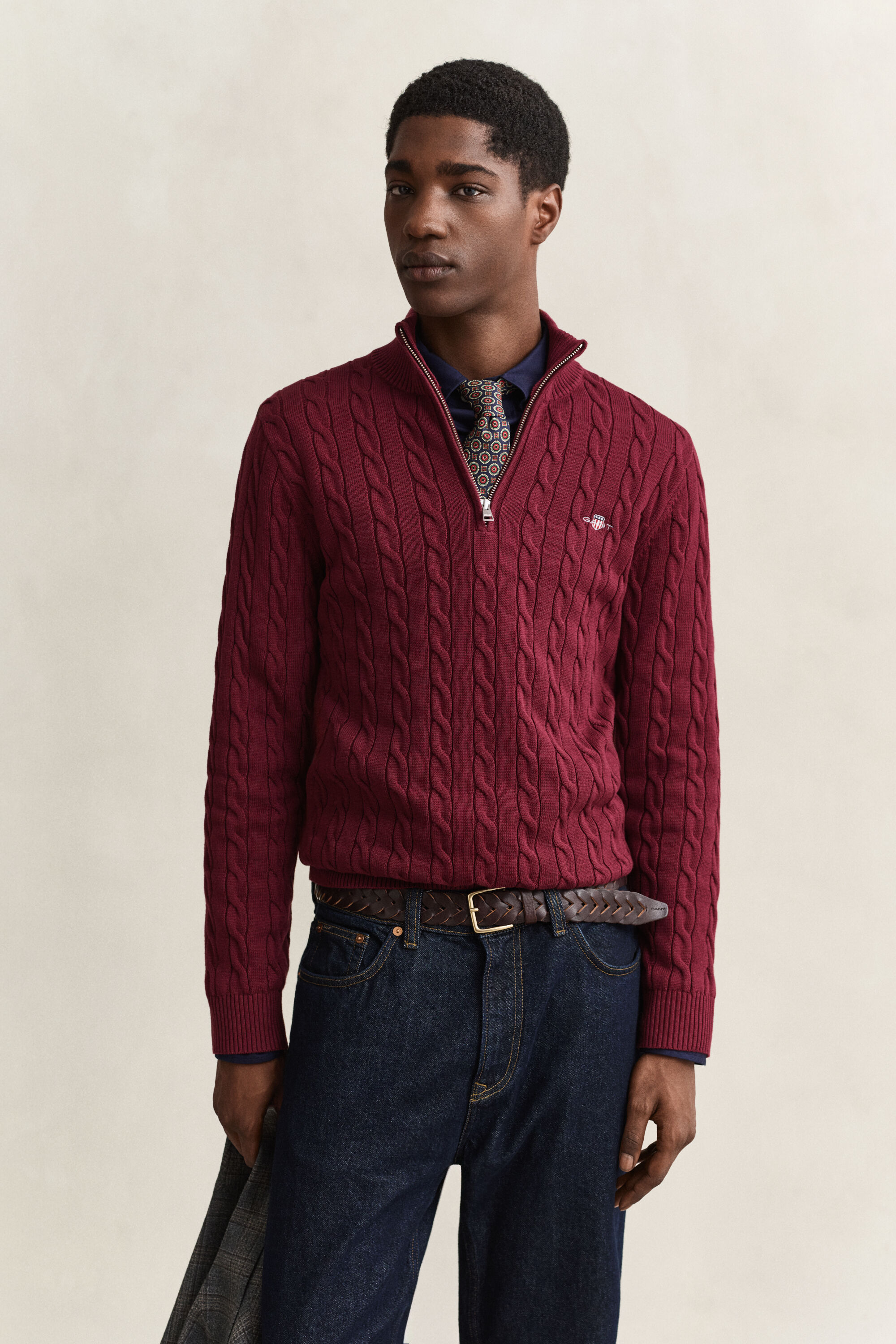 Cotton Cable Knit Half-Zip Sweater