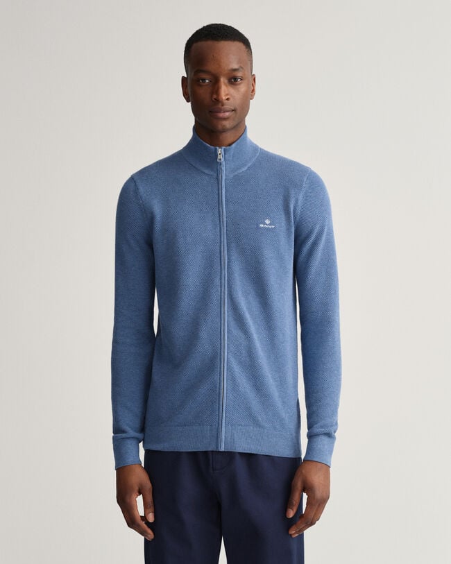 Cotton Piqué Half-Zip Cardigan