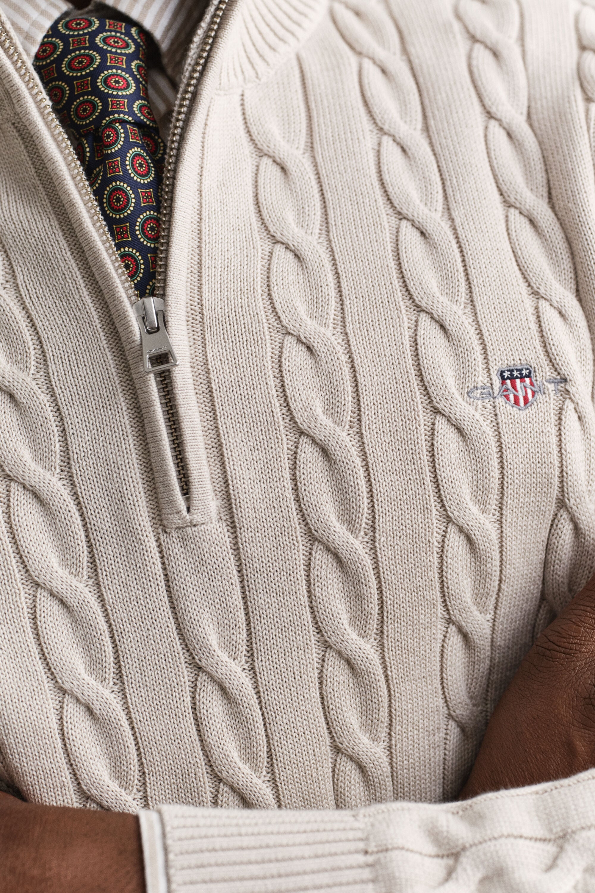 Cotton Cable Knit Half-Zip Sweater