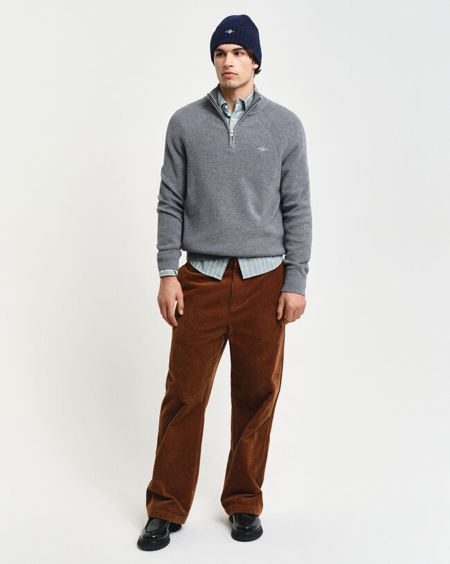 Ribbed Cotton Wool Half-Zip Sweater