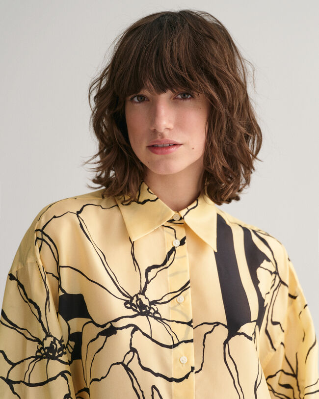 Oversized Line Drawing Silk Shirt