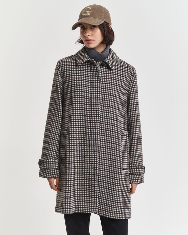Checked Wool Blend Car Coat