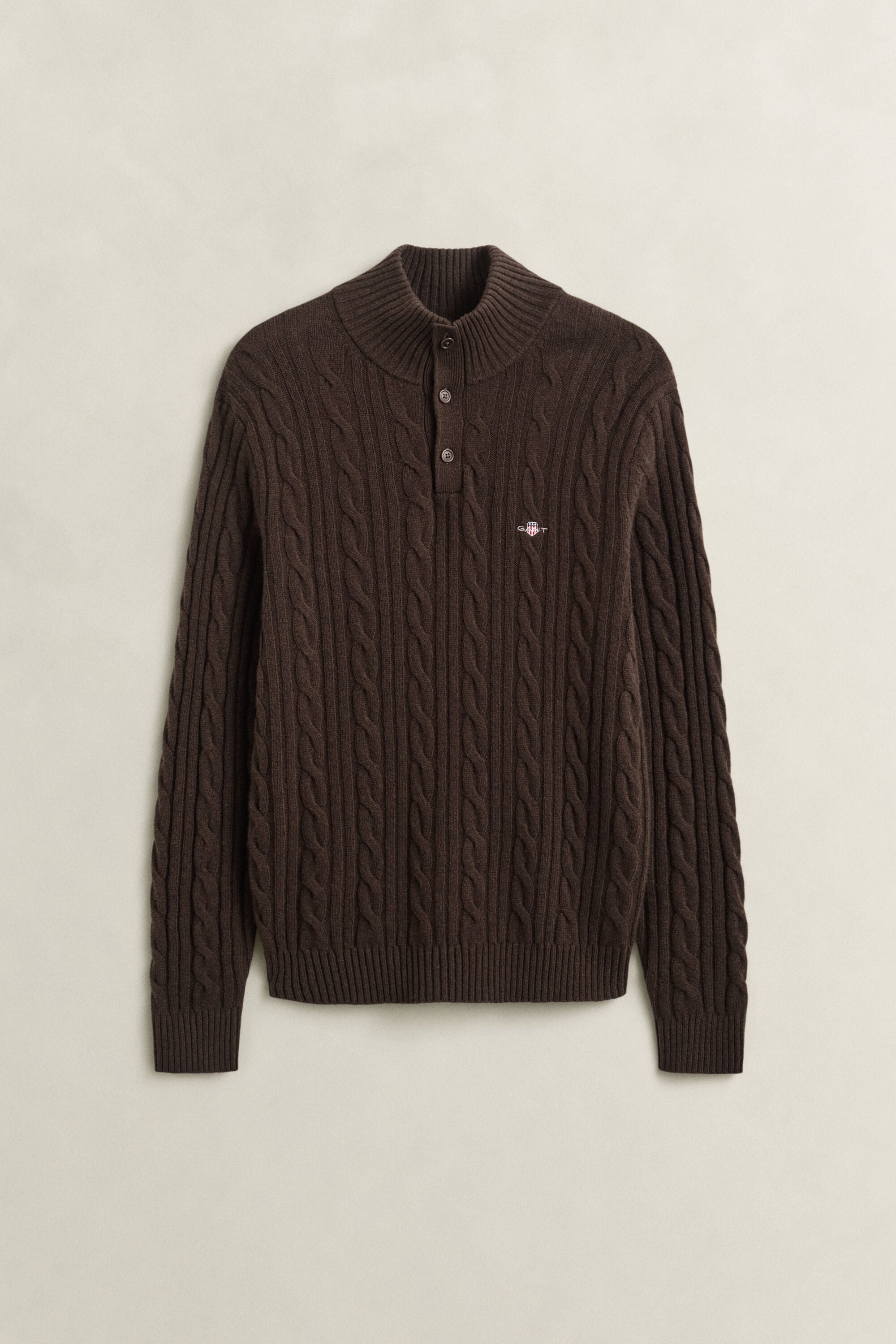 Lambswool Cable Knit Half-Buttoned Sweater