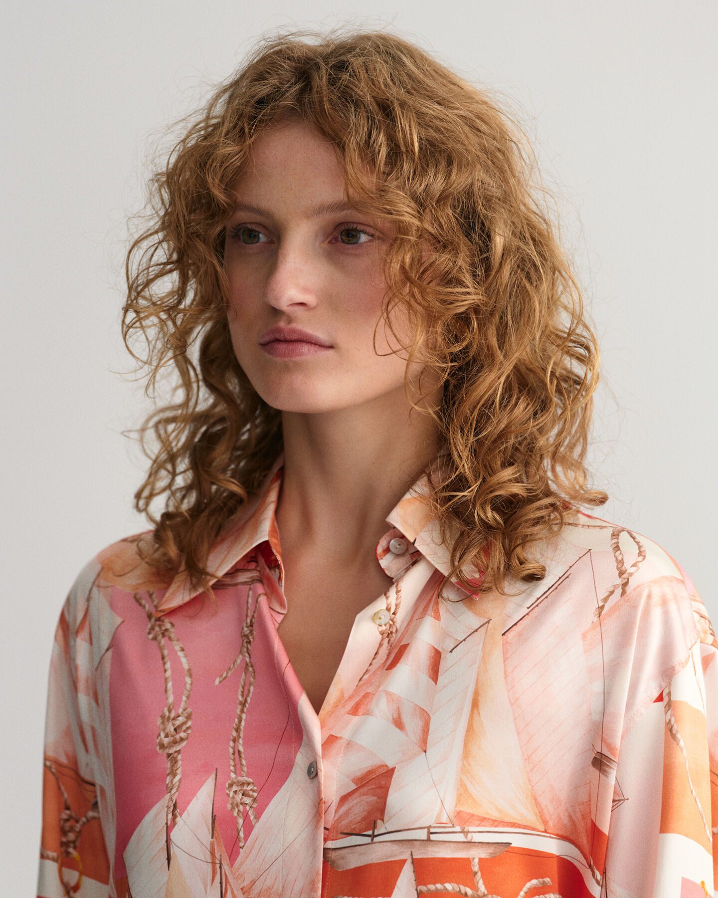 Relaxed Fit Sailing Print Silk Shirt