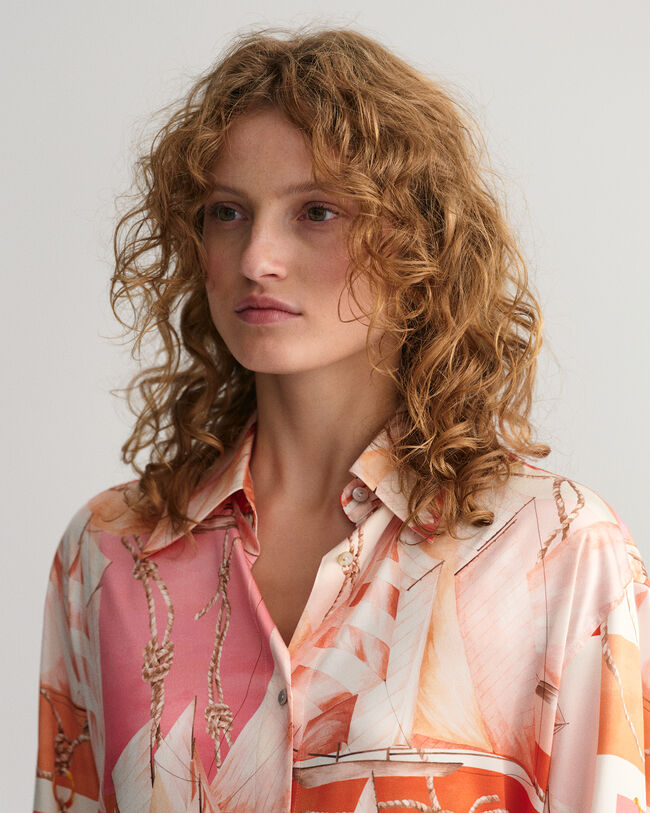 Relaxed Fit Sailing Print Silk Shirt