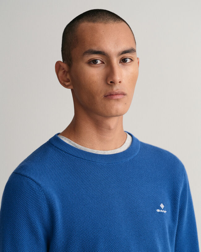 Cotton Piqu&eacute; Crew Neck Sweater