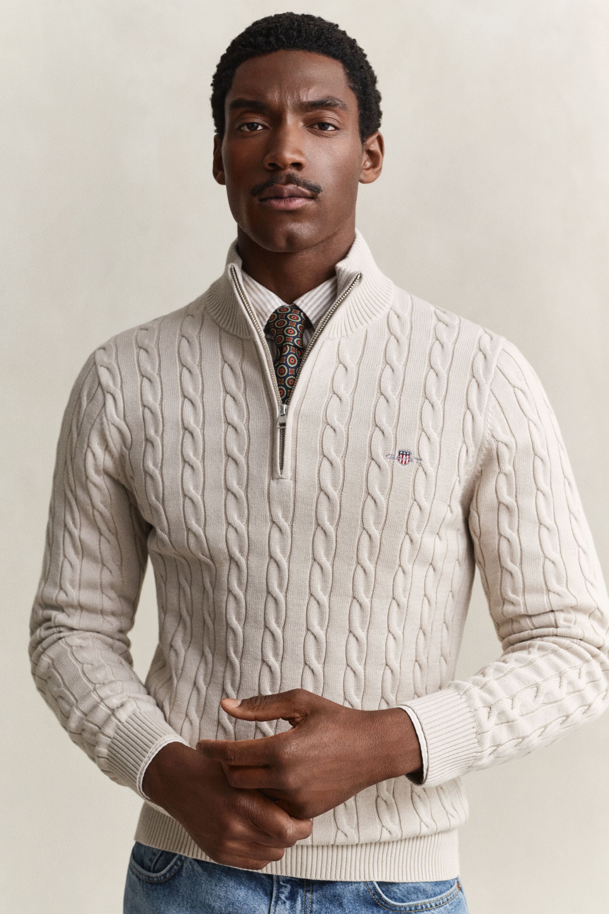 Cotton Cable Knit Half-Zip Sweater