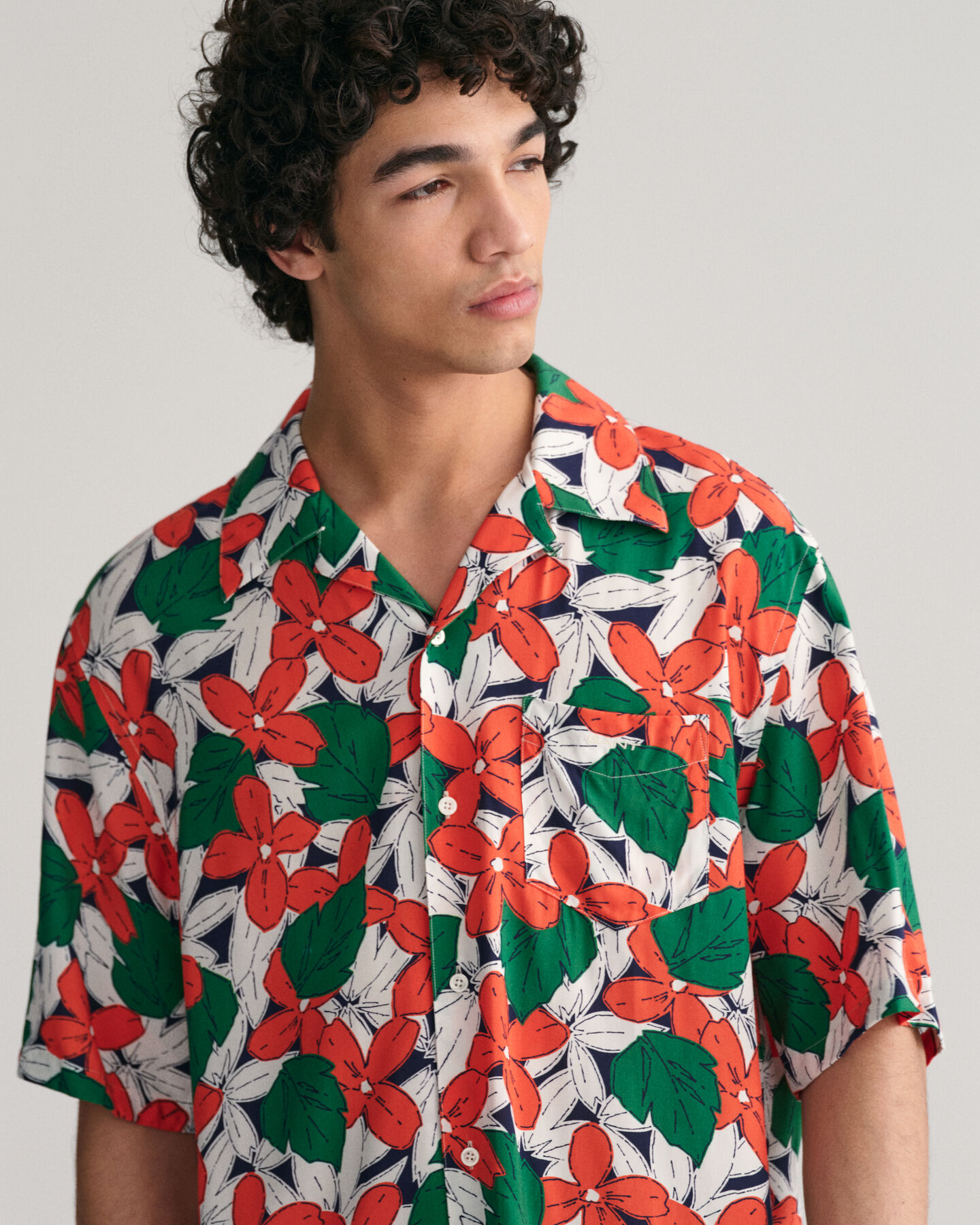 Relaxed Fit Viscose Floral Printed Short Sleeve Shirt