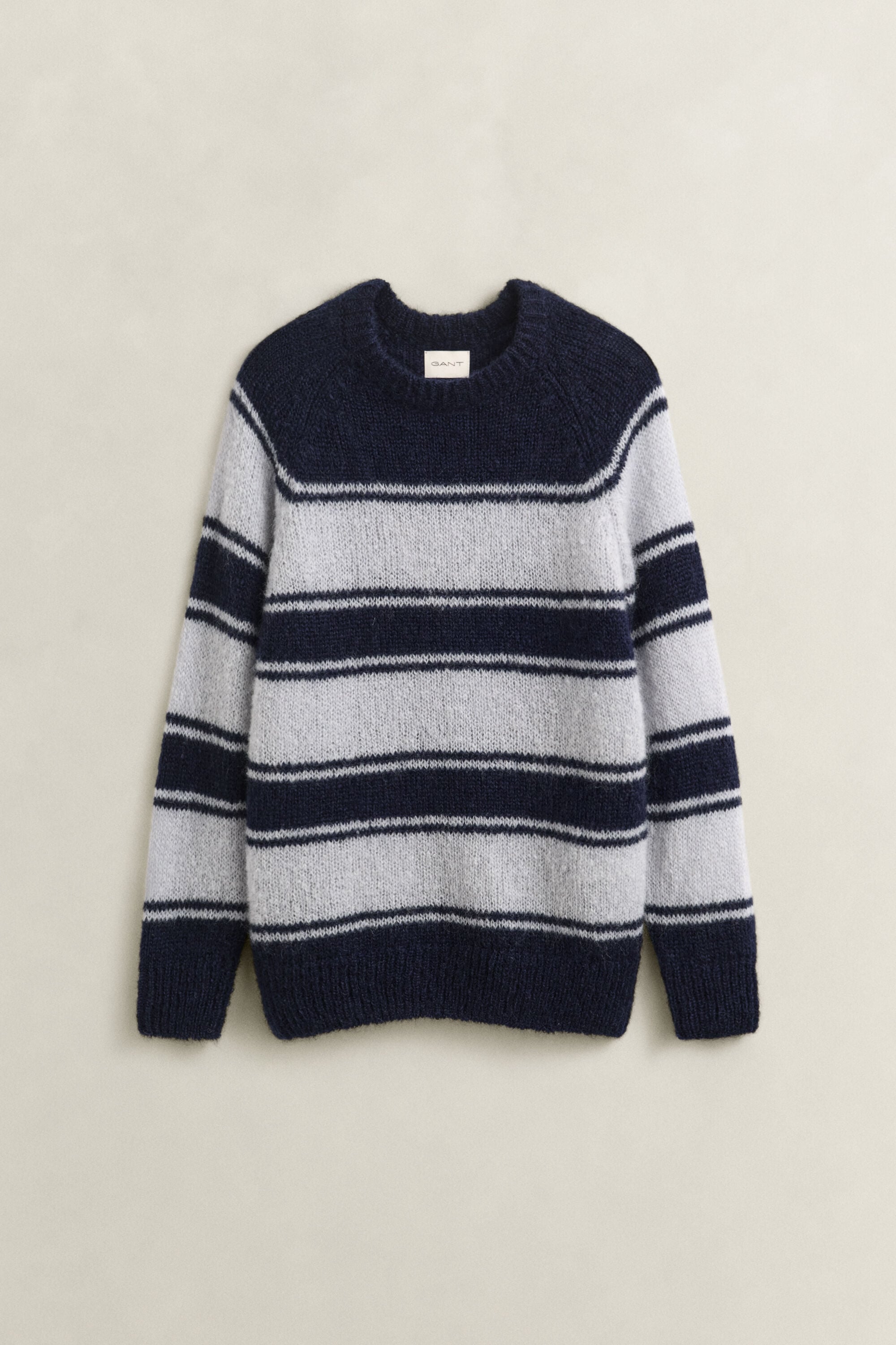 Striped Mohair Blend Crew Neck Sweater